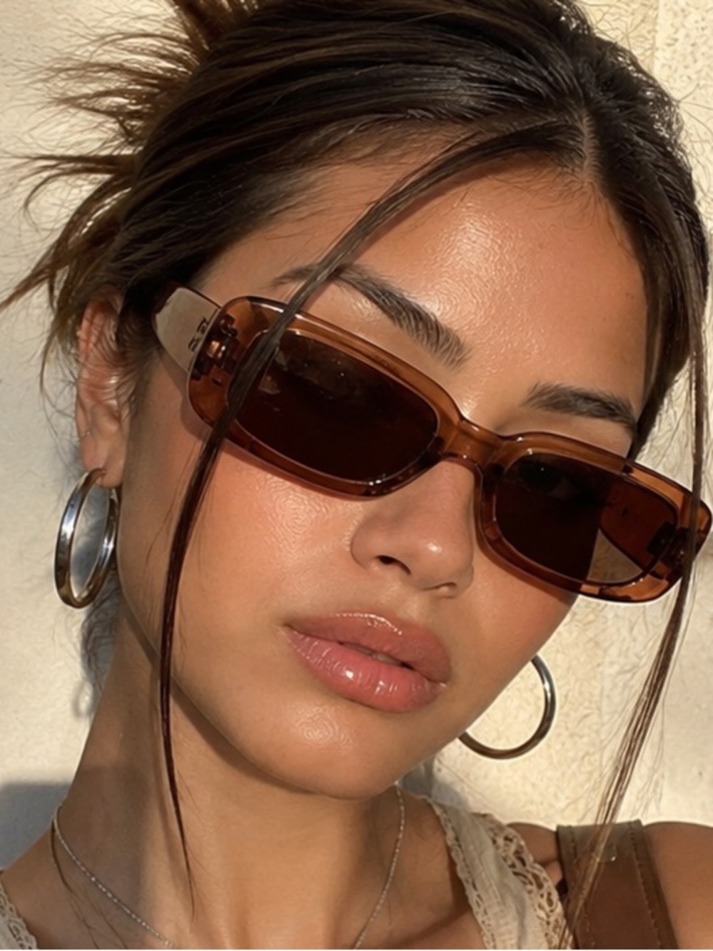 Amazon Brown Rectangular Women's Sunglasses - Translucent Tortoiseshell
